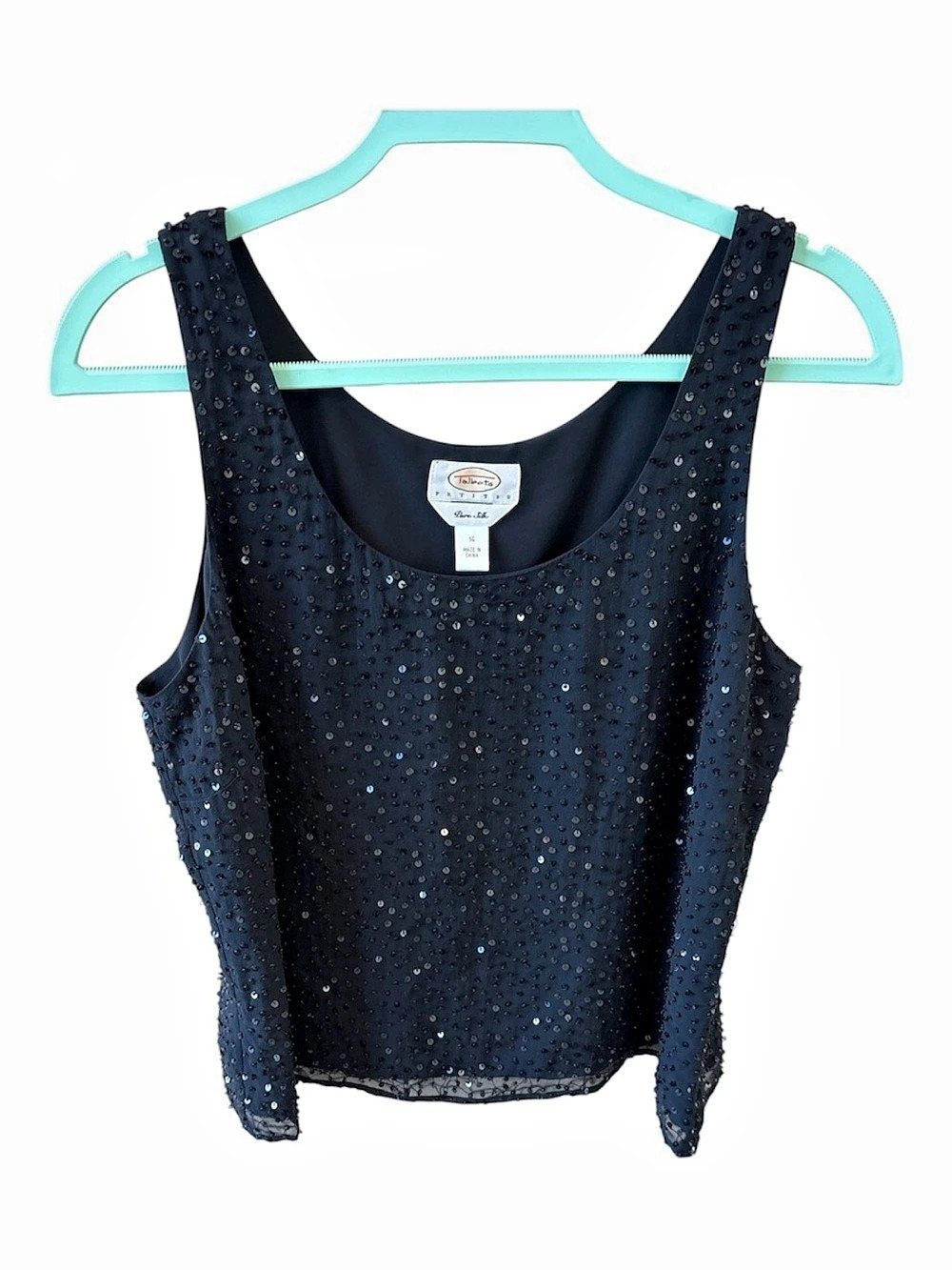 Talbots Petites Sequin Tank Top in Black Size 14